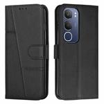 For vivo Y19s Stitching Calf Texture Buckle Leather Phone Case(Black)