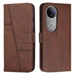 For vivo V50 5G Global Stitching Calf Texture Buckle Leather Phone Case(Brown)