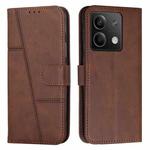 For Xiaomi Redmi Note 13 Stitching Calf Texture Buckle Leather Phone Case(Brown)