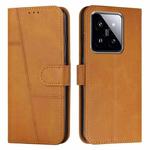 For Xiaomi 14 Stitching Calf Texture Buckle Leather Phone Case(Yellow)