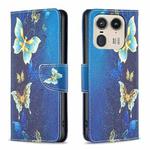 For Motorola Edge 50 Ultra Colored Drawing Pattern Leather Phone Case(Gold Butterfly)