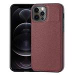 For iPhone 12 Pro Max Litchi Pattern Stitched Side-mounted Phone Case(Dark Red)