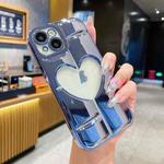 For iPhone 15 Electroplating 3D Hollow Love TPU Phone Case(Sierra Blue)