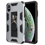For iPhone XS / X Armor Shockproof TPU + PC Magnetic Protective Case with Invisible Holder(Silver)