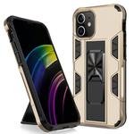 For iPhone 12 / 12 Pro Armor Shockproof TPU + PC Magnetic Protective Case with Invisible Holder(Gold)