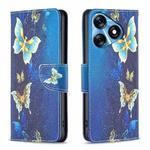 For Tecno Spark 10 4G Colored Drawing Pattern Leather Phone Case(Gold Butterfly)