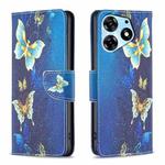 For Tecno Spark 10 Pro Colored Drawing Pattern Leather Phone Case(Gold Butterfly)