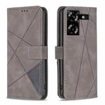For Tecno Pova 5 Magnetic Buckle Rhombus Texture Leather Phone Case(Grey)
