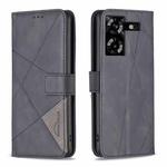 For Tecno Pova 5 Magnetic Buckle Rhombus Texture Leather Phone Case(Black)