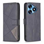 For Tecno Spark 10 4G Magnetic Buckle Rhombus Texture Leather Phone Case(Black)