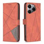 For Tecno Spark 20 Pro Magnetic Buckle Rhombus Texture Leather Phone Case(Brown)