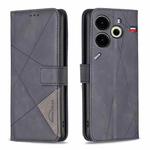 For Tecno Pova 6 Neo Magnetic Buckle Rhombus Texture Leather Phone Case(Black)