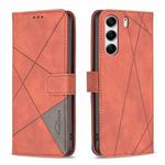 For Tecno Camon 40 Pro 4G Magnetic Buckle Rhombus Texture Leather Phone Case(Brown)