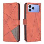 For Tecno Spark 40 4G Magnetic Buckle Rhombus Texture Leather Phone Case(Brown)
