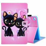 For Samsung Galaxy Tab A9+ Colored Drawing Leather Tablet Case(Two Black Cats)