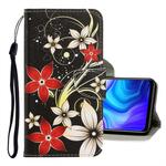 For Samsung Galaxy A21s 3D Colored Drawing Horizontal Flip PU Leather Case with Holder & Card Slots & Wallet(Red Flower)