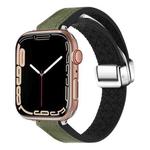 For Apple Watch SE 2023 44mm Magnetic Folding Leather Silicone Watch Band(Crazy Horse Green)