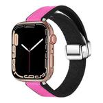 For Apple Watch SE 2023 44mm Magnetic Folding Leather Silicone Watch Band(Rose Pink on Black)