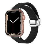 For Apple Watch SE 2023 44mm Magnetic Folding Leather Silicone Watch Band(Napa Black)