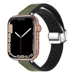 For Apple Watch SE 2023 40mm Magnetic Folding Leather Silicone Watch Band(Crazy Horse Green)