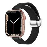 For Apple Watch SE 2023 40mm Magnetic Folding Leather Silicone Watch Band(Napa Black)