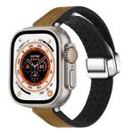 For Apple Watch Ultra 2 49mm Magnetic Folding Leather Silicone Watch Band(Crazy Horse Brown)