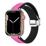 For Apple Watch Series 9 41mm Magnetic Folding Leather Silicone Watch Band(Rose Pink on Black)