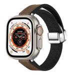 For Apple Watch Ultra 49mm Magnetic Folding Leather Silicone Watch Band(Dark Brown)