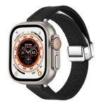For Apple Watch Ultra 49mm Magnetic Folding Leather Silicone Watch Band(Napa Black)