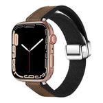 For Apple Watch Series 3 38mm Magnetic Folding Leather Silicone Watch Band(Dark Brown)