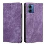 For Motorola Moto G14 4G RFID Anti-theft Brush Magnetic Leather Phone Case(Purple)