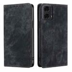 For Motorola Moto G24 4G RFID Anti-theft Brush Magnetic Leather Phone Case(Black)