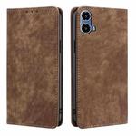 For Motorola Moto G34 5G RFID Anti-theft Brush Magnetic Leather Phone Case(Brown)