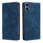 For Motorola Moto G34 5G RFID Anti-theft Brush Magnetic Leather Phone Case(Blue)