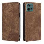 For Motorola Edge 50 5G RFID Anti-theft Brush Magnetic Leather Phone Case(Brown)