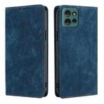 For Motorola Edge 50 5G RFID Anti-theft Brush Magnetic Leather Phone Case(Blue)