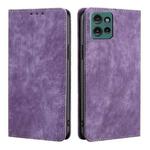 For Motorola Edge 50 5G RFID Anti-theft Brush Magnetic Leather Phone Case(Purple)