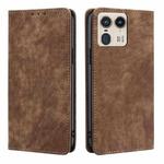 For Motorola Edge 50 Ultra RFID Anti-theft Brush Magnetic Leather Phone Case(Brown)