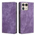 For Motorola Edge 50 Ultra RFID Anti-theft Brush Magnetic Leather Phone Case(Purple)