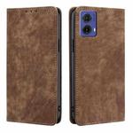 For Motorola Moto G85 5G RFID Anti-theft Brush Magnetic Leather Phone Case(Brown)