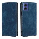 For Motorola Moto G85 5G RFID Anti-theft Brush Magnetic Leather Phone Case(Blue)