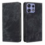 For Motorola Edge 50 Pro 5G RFID Anti-theft Brush Magnetic Leather Phone Case(Black)