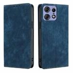 For Motorola Edge 50 Pro 5G RFID Anti-theft Brush Magnetic Leather Phone Case(Blue)