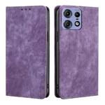 For Motorola Edge 50 Pro 5G RFID Anti-theft Brush Magnetic Leather Phone Case(Purple)