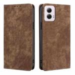 For Motorola Moto G Power 5G 2024 RFID Anti-theft Brush Magnetic Leather Phone Case(Brown)