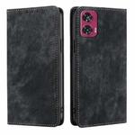 For Motorola Edge 50 Fusion 5G RFID Anti-theft Brush Magnetic Leather Phone Case(Black)