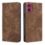 For Motorola Edge 50 Fusion 5G RFID Anti-theft Brush Magnetic Leather Phone Case(Brown)