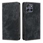 For Motorola Edge 50 Neo 5G RFID Anti-theft Brush Magnetic Leather Phone Case(Black)