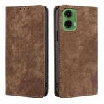 For Motorola Moto G35 5G RFID Anti-theft Brush Magnetic Leather Phone Case(Brown)