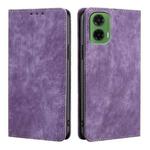 For Motorola Moto G35 5G RFID Anti-theft Brush Magnetic Leather Phone Case(Purple)